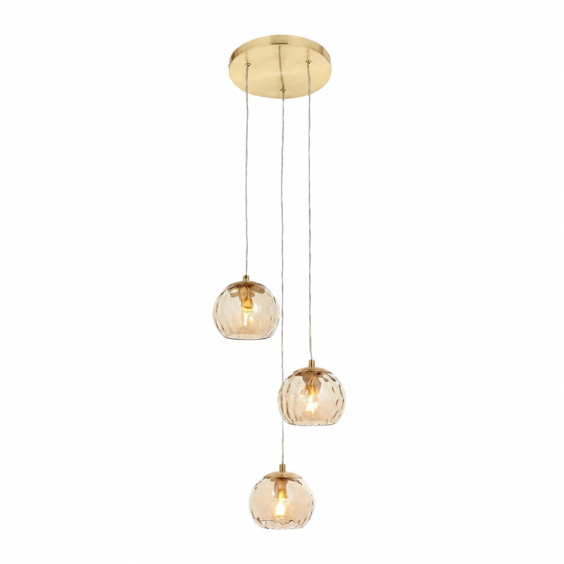 Tracian Dimpled Globes 3-Light Pendant Lamp – Sculptural Amber Lighting Ideal for Lounge or Entryway