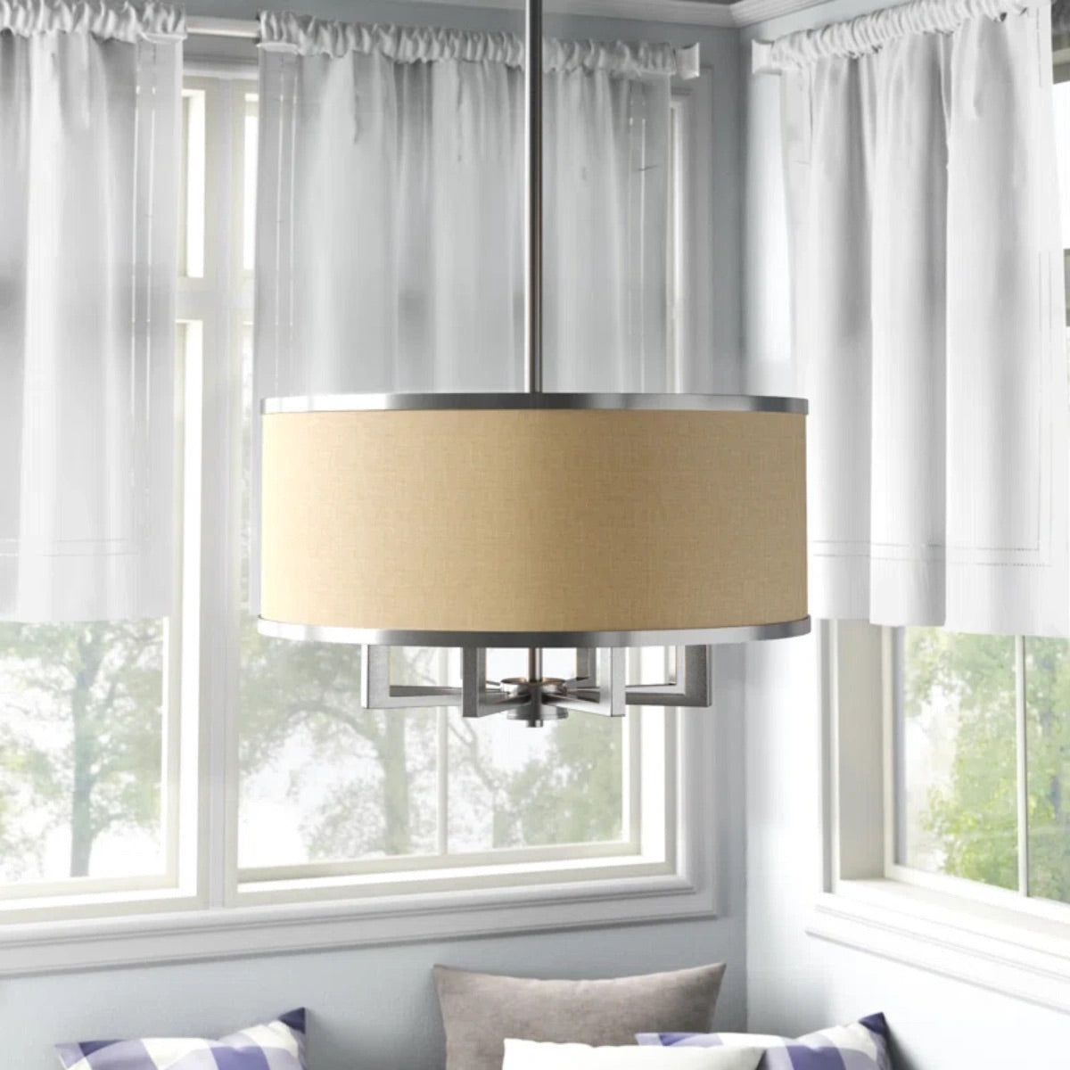 Large Drum Shade Fabric Chandelier For Dining Room