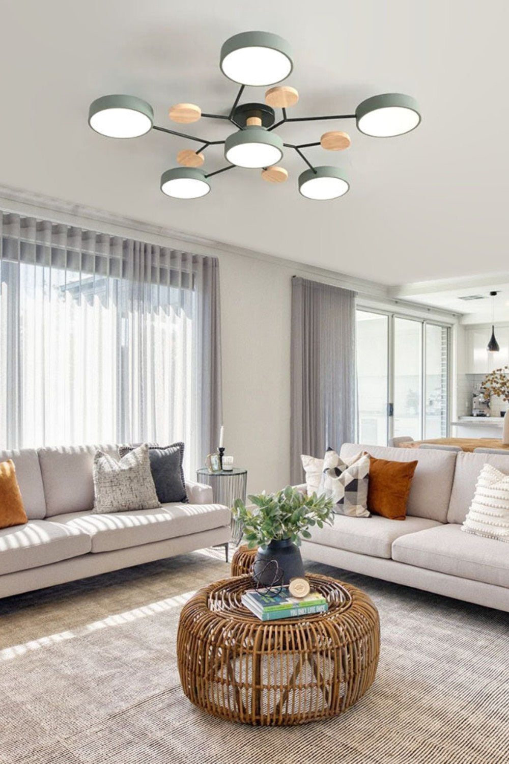 Multihead Disc Morandi Color Branch Ceiling Light