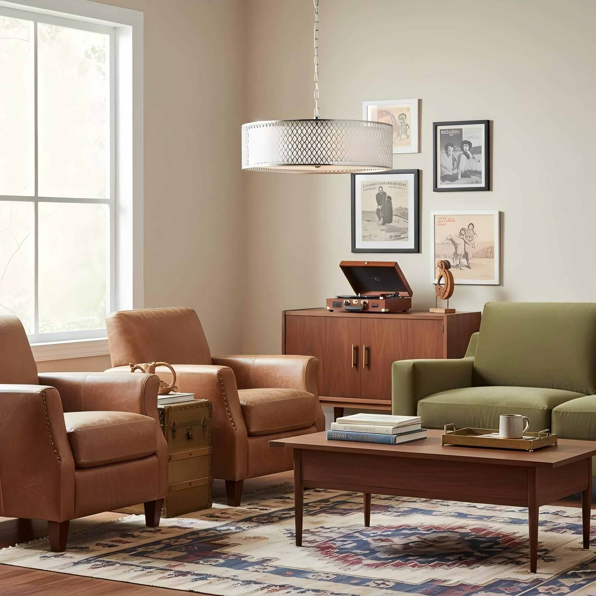 Liorin Geometric Pendant Lamp – Modern Fretwork Metal and Fabric Shade Pendant for Interiors