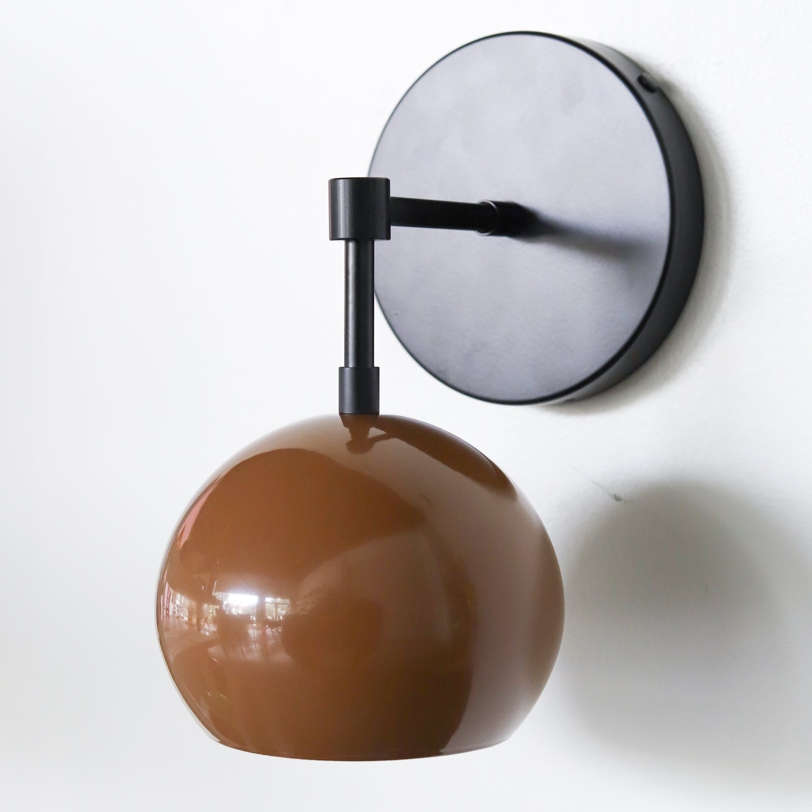 Mid-Century Modern Wall Sconce - Fudge Brown Shade with Brass or Black