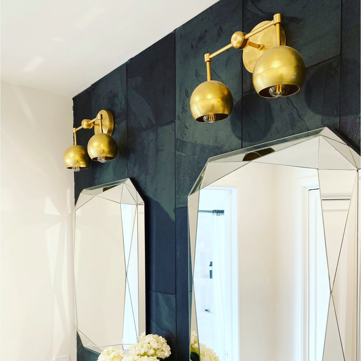 Raw Brass Wall Light - Double Ball Gold Metal Vanity Wall Sconce