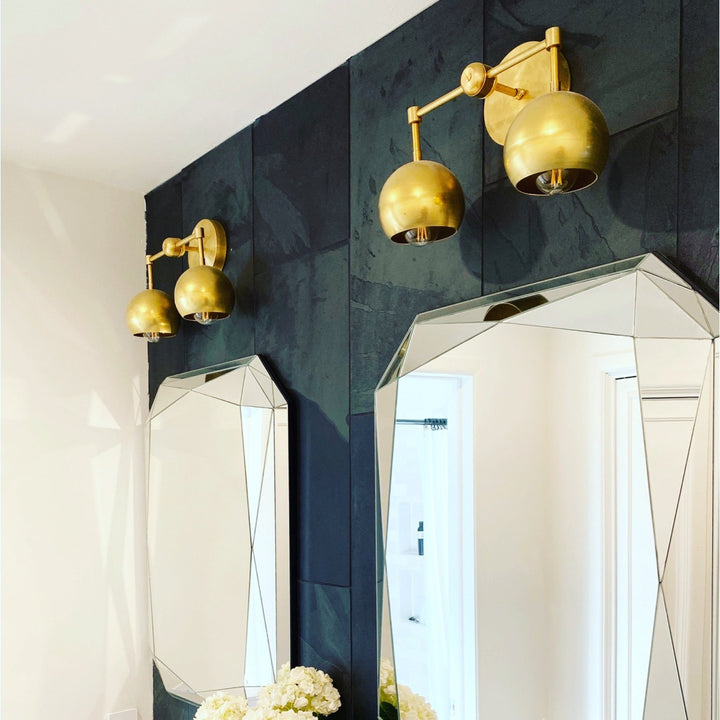 Raw Brass Loa Wall Light - Double Ball Gold Metal Vanity Wall Sconce