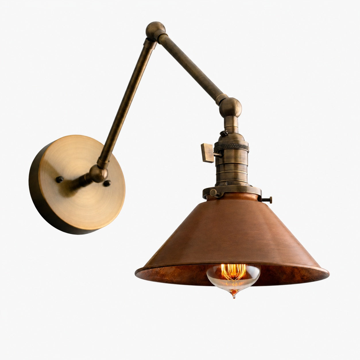 Conique Metal Industrial Wall Sconce with Adjustable Arm - Vintage Copper Cone Shade for Task Lighting