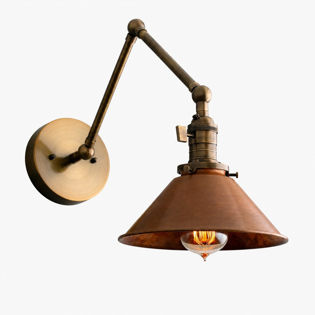 Conique Metal Industrial Wall Sconce with Adjustable Arm - Vintage Copper Cone Shade for Task Lighting