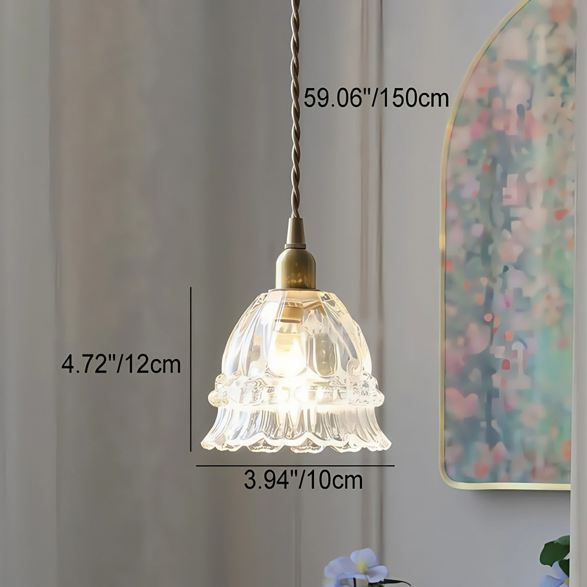 Jellyfish Flower Glass Pendant Light – Walnut & Antique Brass Style