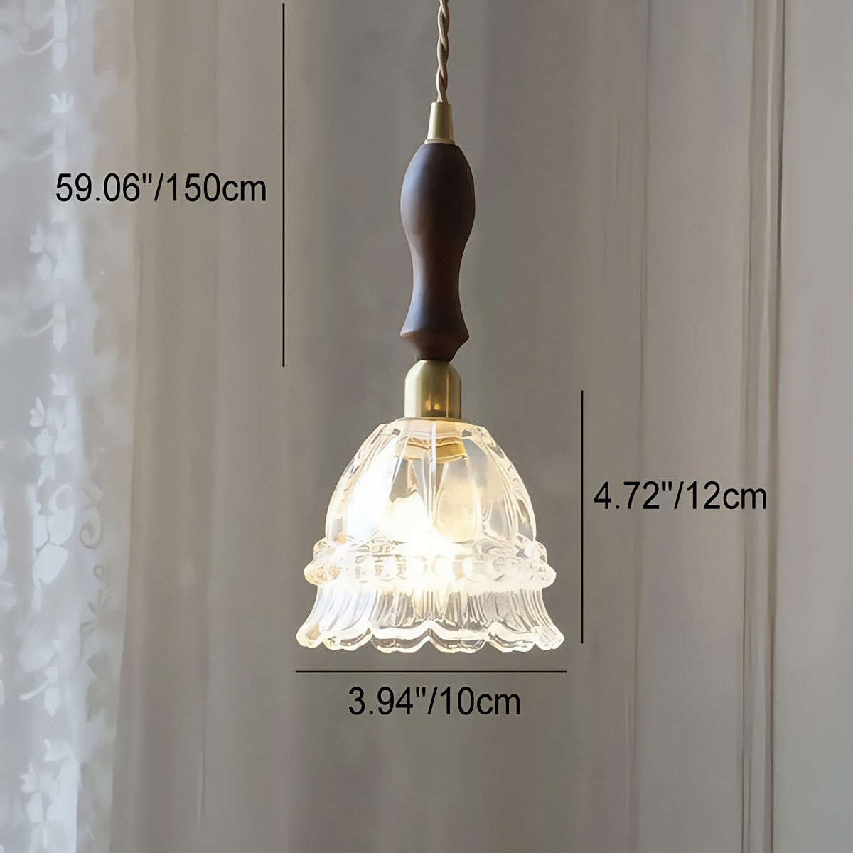 Jellyfish Flower Glass Pendant Light – Walnut & Antique Brass Style