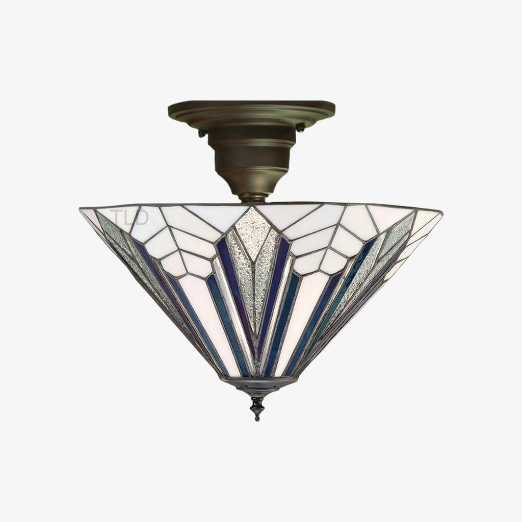TF Astoria Decorative Stained Glass Semi Flush Light – Art Deco Ceiling Fixture for Entryways & Lounges