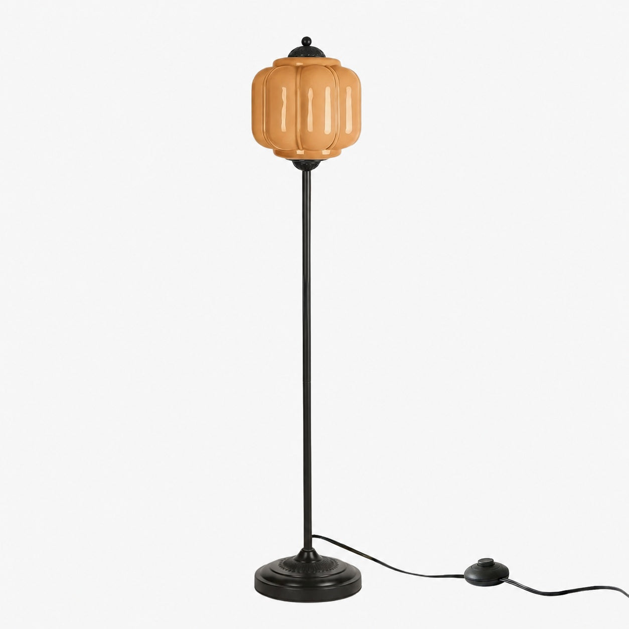 Eloise Textured Glass Pumpkin-Inspired Floor Lamp - Organic Artistry and Retro Style for Living Rooms