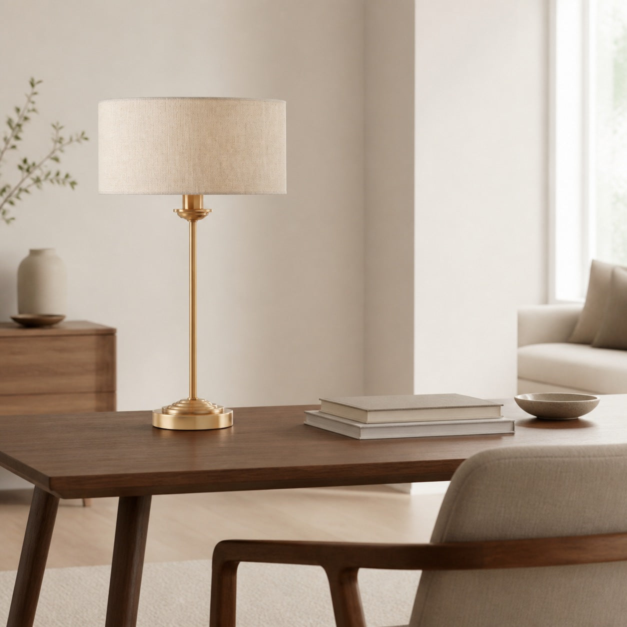 Tela 1‑Light and 3‑Light Table Lamp – Modern Linen & Metal for Bedside or Living Room