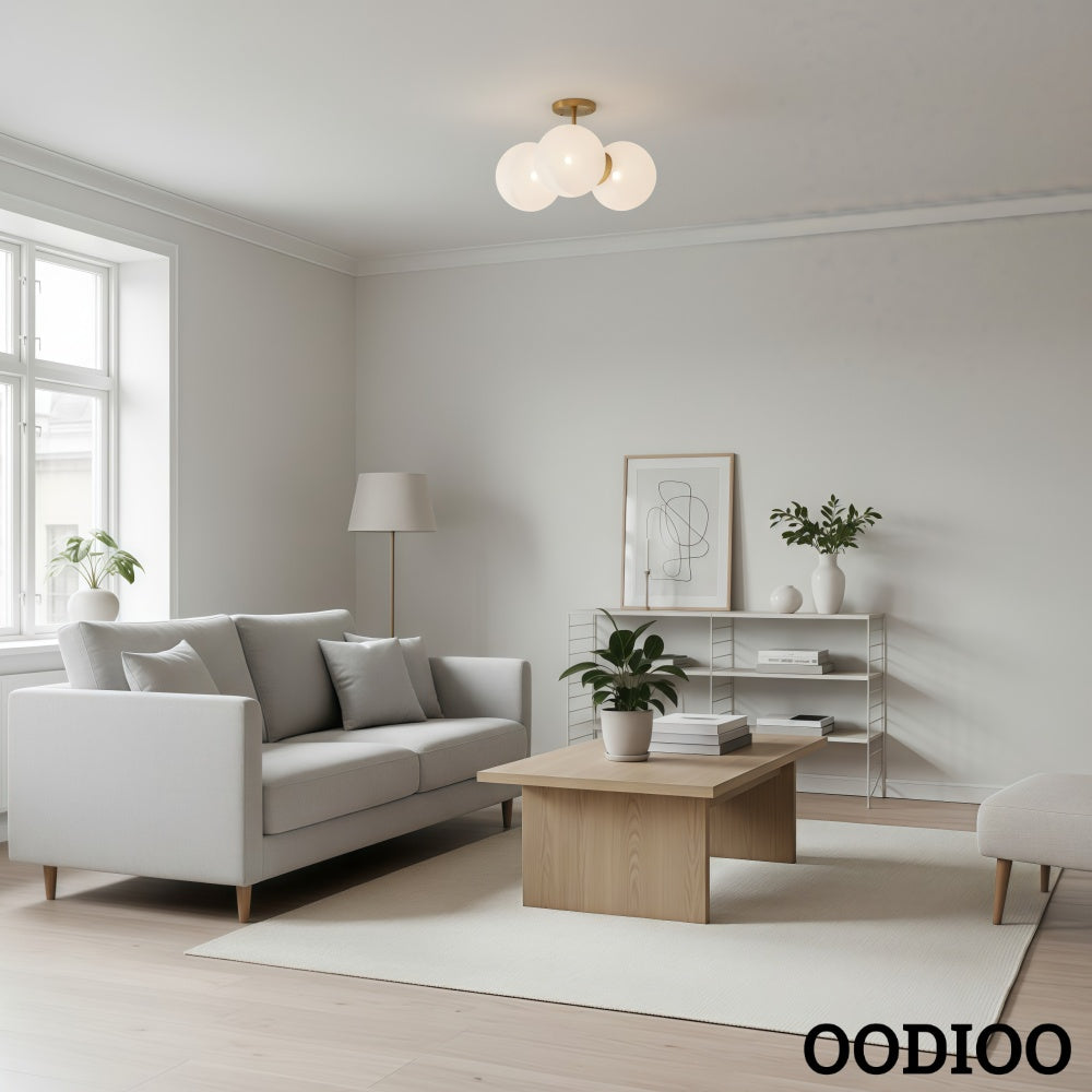 Pawrior Sculptural Ceiling Light – Modern Flush Mount with Brass & Glass Finish