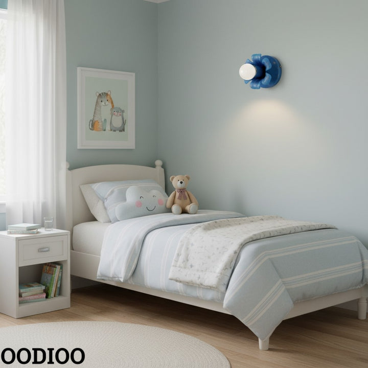 Aged Blue Wall Sconce - Brass Flower Accent Lighting for Bathroom & Hallway