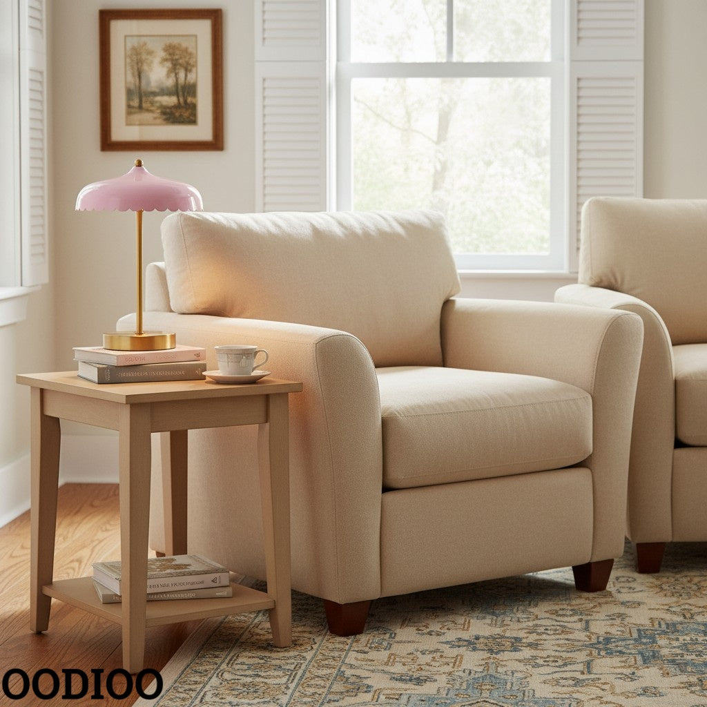 Rayla Vintage Brass Finish Table Lamp – Scalloped Glass Shade for Bedroom Accent