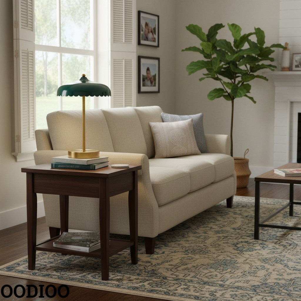 Rayla Vintage Brass Finish Table Lamp – Scalloped Glass Shade for Bedroom Accent