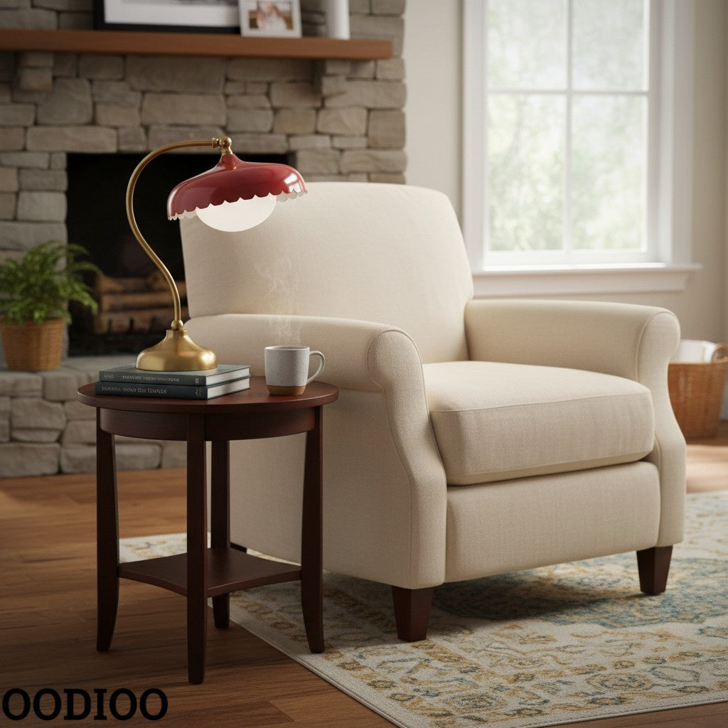 Rayla Vintage Brass Finish Table Lamp – Scalloped Glass Shade for Bedroom Accent