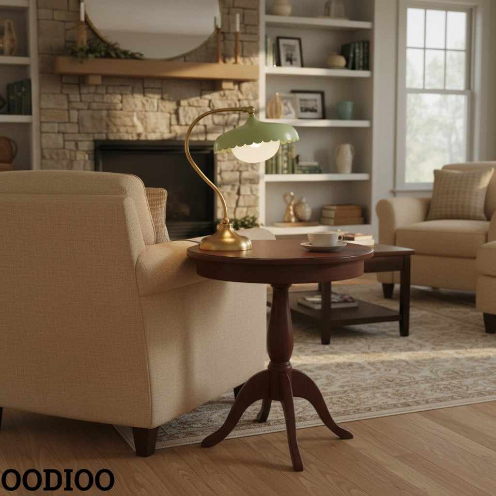 Rayla Vintage Brass Finish Table Lamp – Scalloped Glass Shade for Bedroom Accent