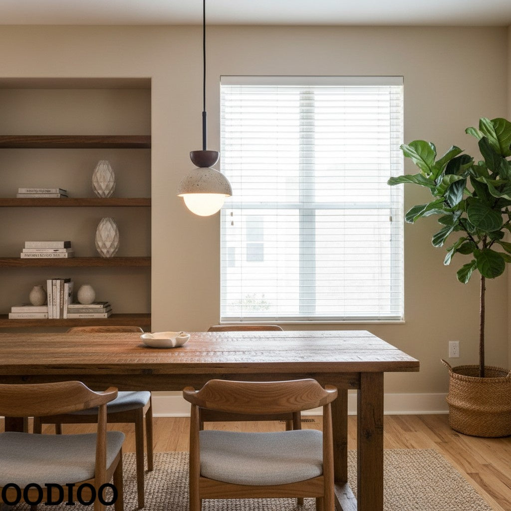 Modern Minimalist Hemisphere Travertine Wood Pendant Lamp