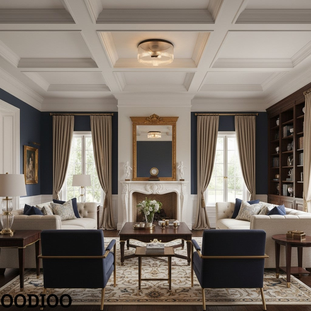 Cooper Ribbed Glass Flush Mount Ceiling Lamp -  Drum Crystal Light