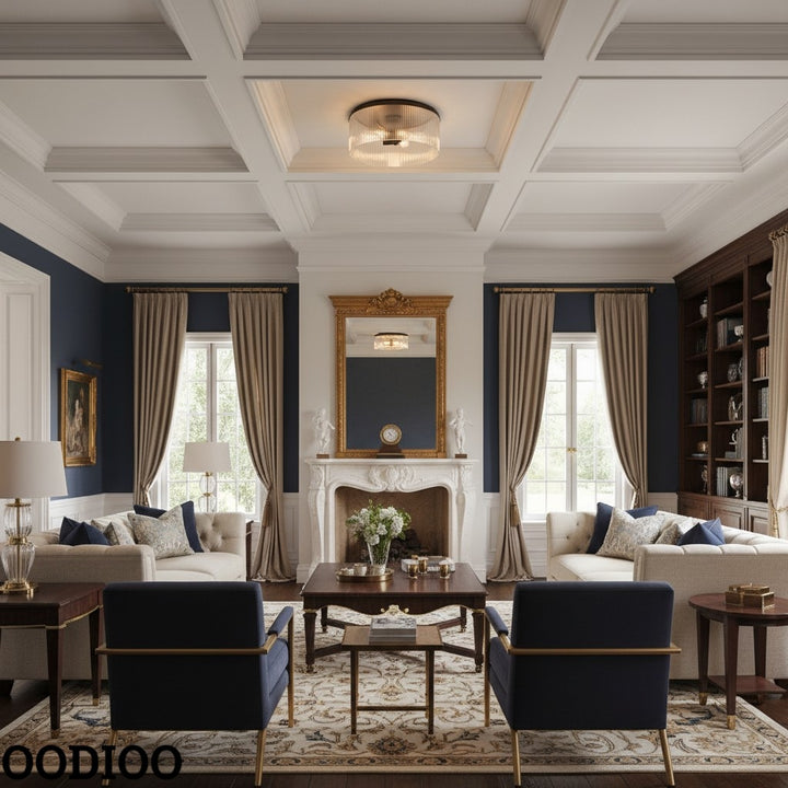 Cooper Ribbed Glass Flush Mount Ceiling Lamp -  Drum Crystal Light