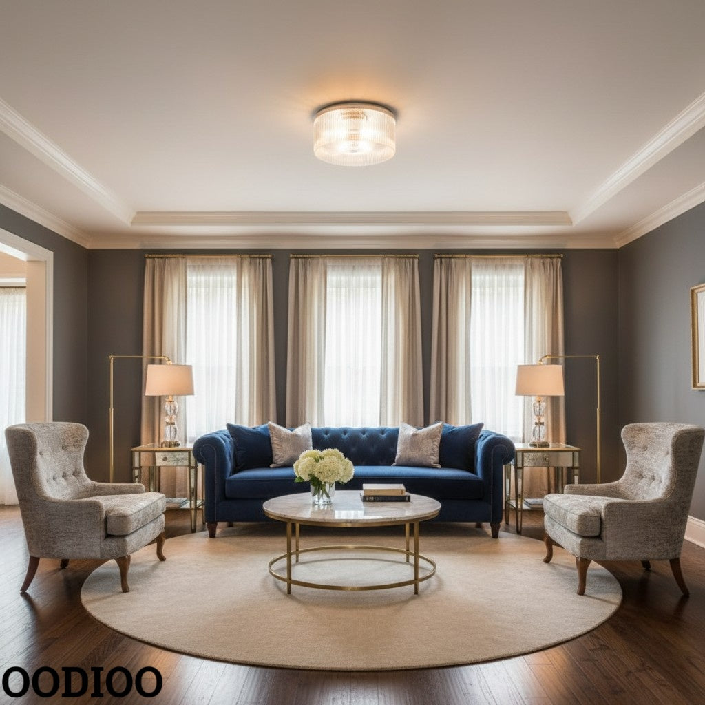 Cooper Ribbed Glass Flush Mount Ceiling Lamp -  Drum Crystal Light