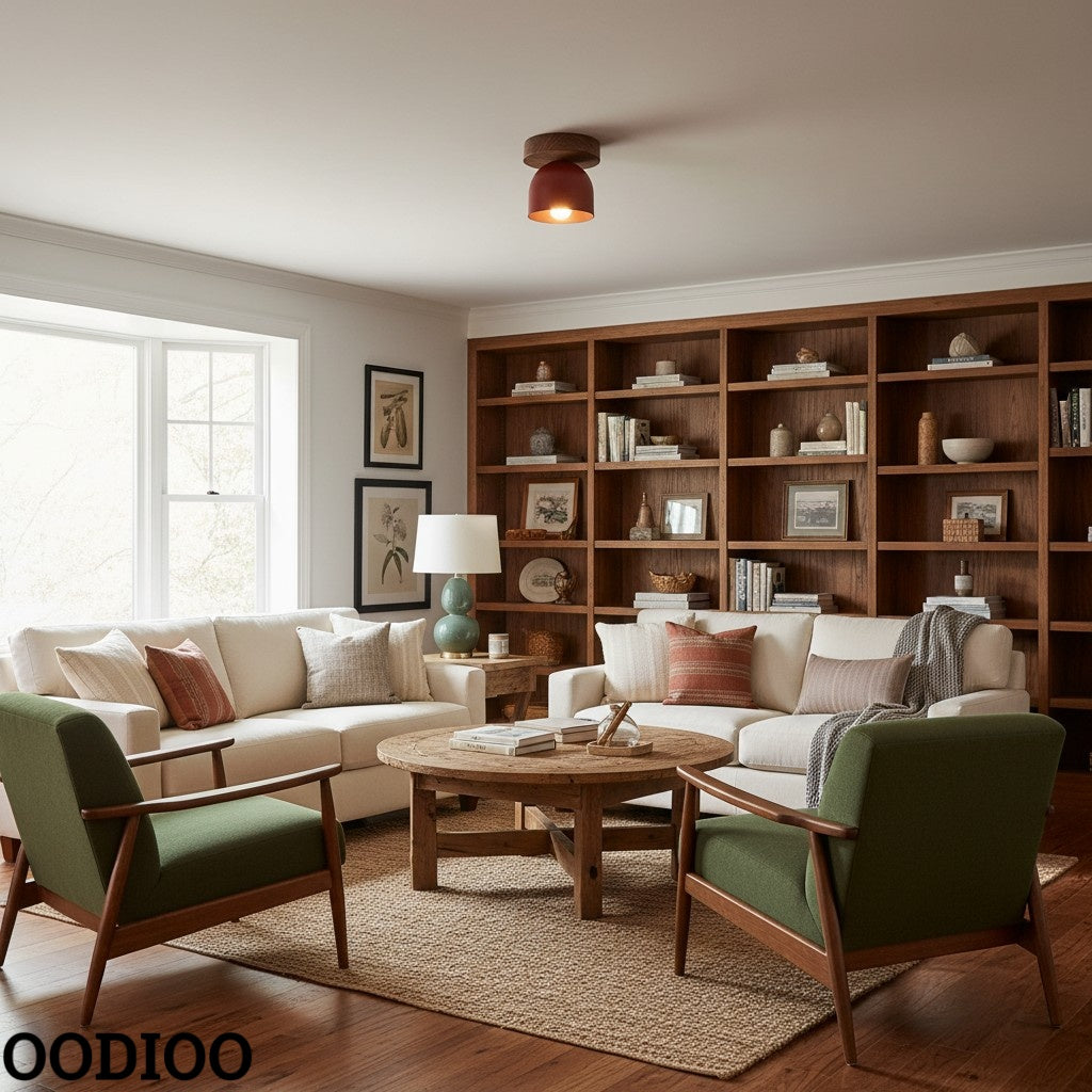 Metio Dome Modern Rustic Ceiling Light - Wooden and Metal Fusion