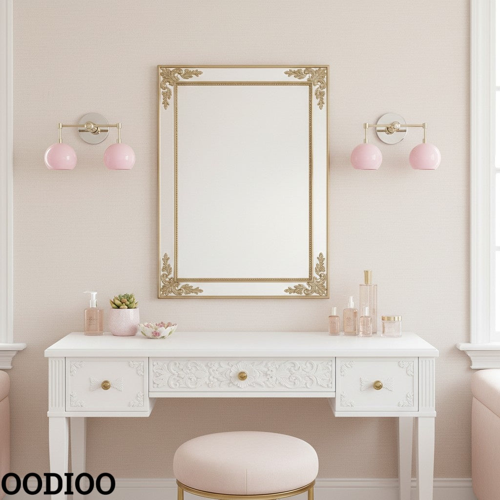 Doll Pink Wall Sconce - Double Head Globe-shaped Bath Wall Light