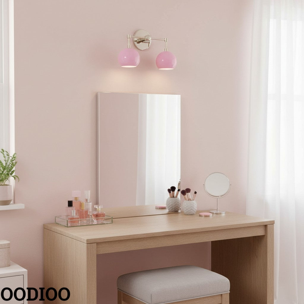 Doll Pink Wall Sconce - Double Head Globe-shaped Bath Wall Light