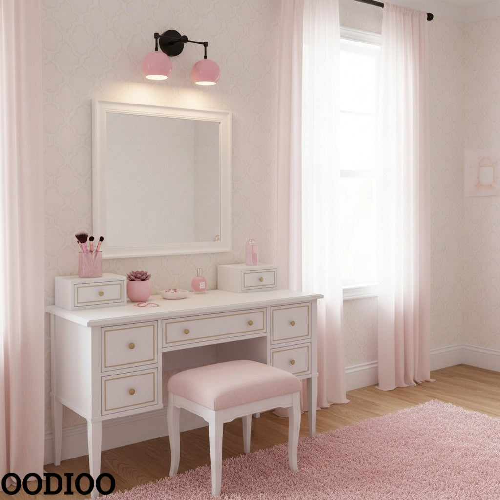 Doll Pink Wall Sconce - Double Head Globe-shaped Bath Wall Light