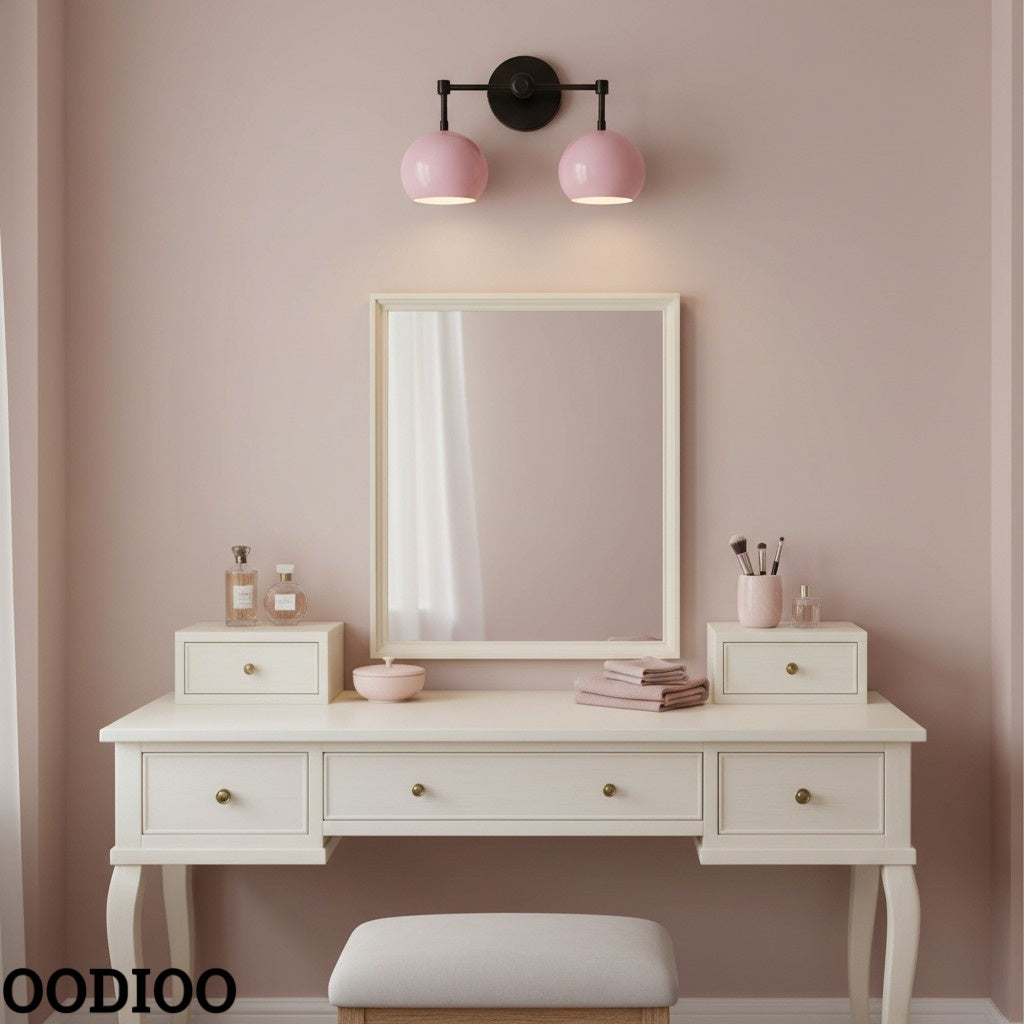 Doll Pink Wall Sconce - Double Head Globe-shaped Bath Wall Light