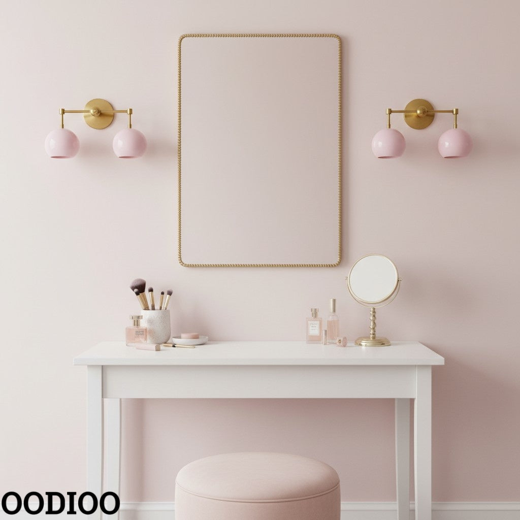 Doll Pink Wall Sconce - Double Head Globe-shaped Bath Wall Light