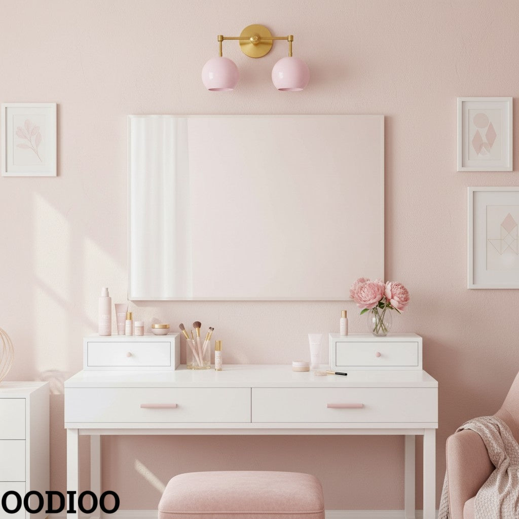 Doll Pink Wall Sconce - Double Head Globe-shaped Bath Wall Light