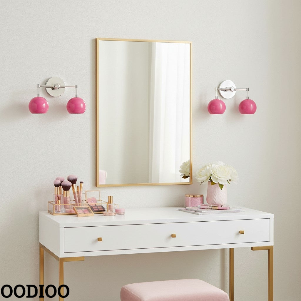 Doll Pink Wall Sconce - Double Head Globe-shaped Bath Wall Light
