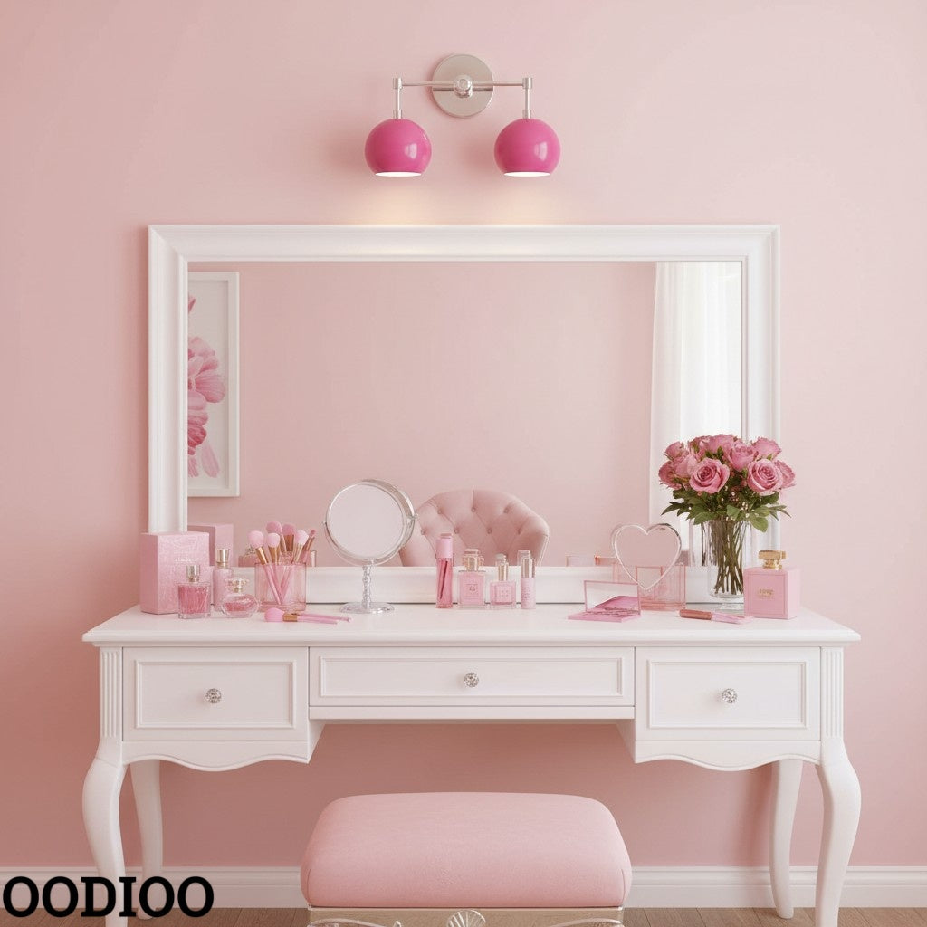 Doll Pink Wall Sconce - Double Head Globe-shaped Bath Wall Light