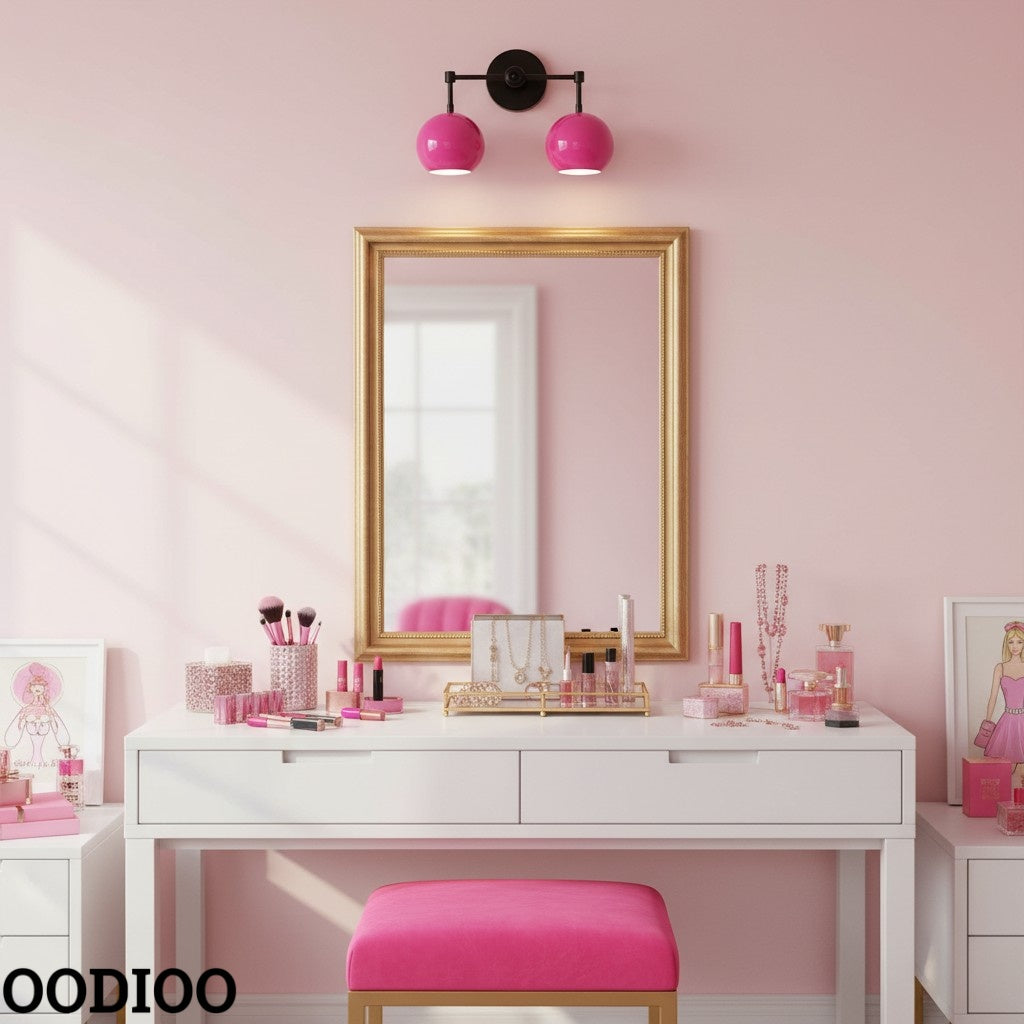 Doll Pink Wall Sconce - Double Head Globe-shaped Bath Wall Light