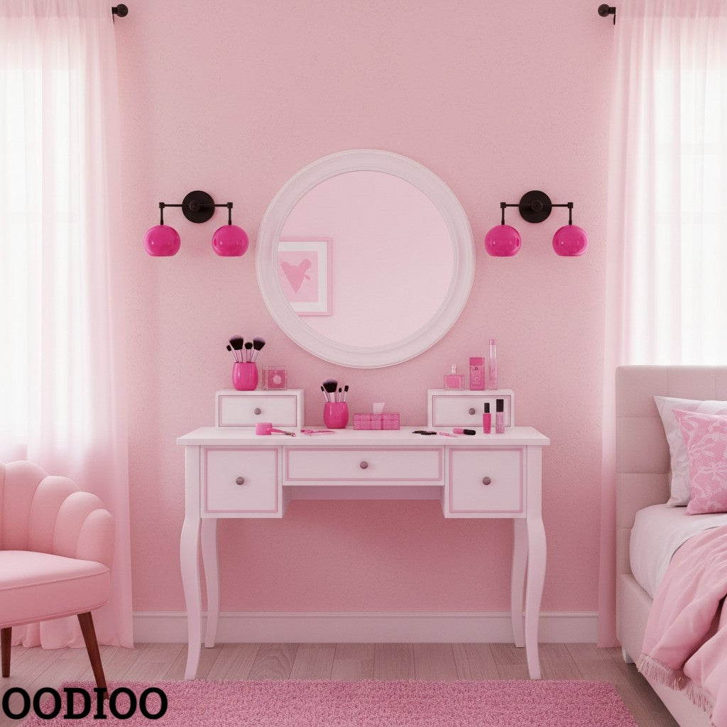 Doll Pink Wall Sconce - Double Head Globe-shaped Bath Wall Light