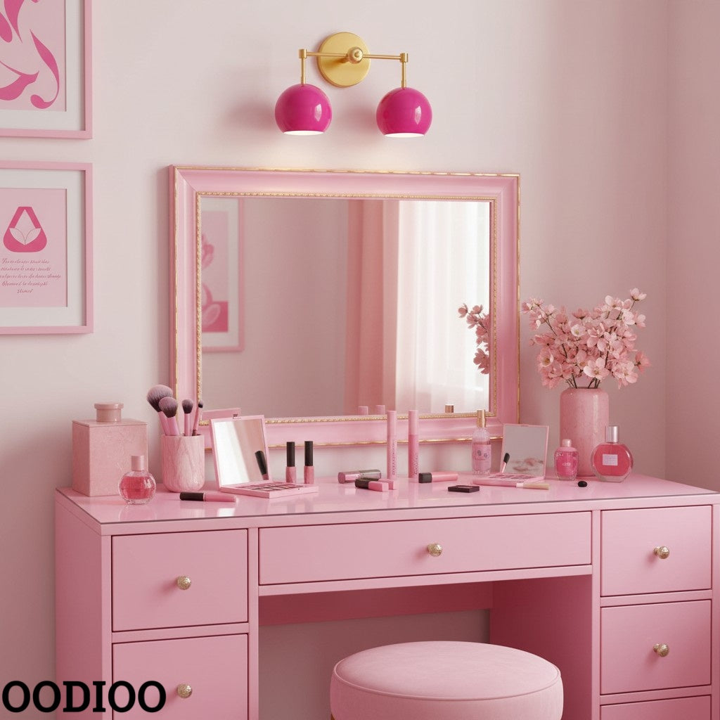 Doll Pink Wall Sconce - Double Head Globe-shaped Bath Wall Light