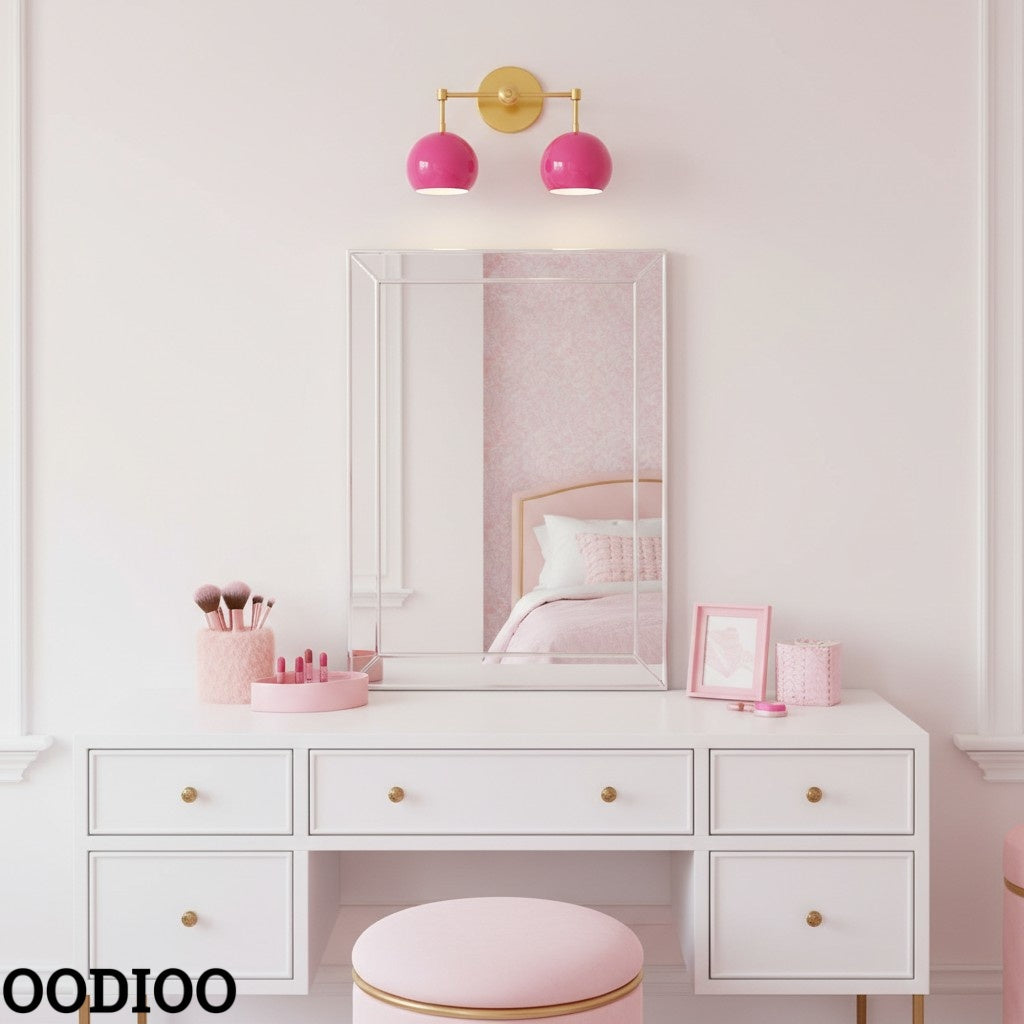 Doll Pink Wall Sconce - Double Head Globe-shaped Bath Wall Light