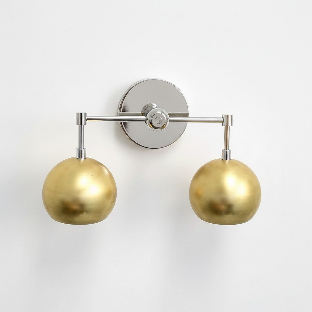 Raw Brass Wall Light - Double Ball Gold Metal Vanity Wall Sconce