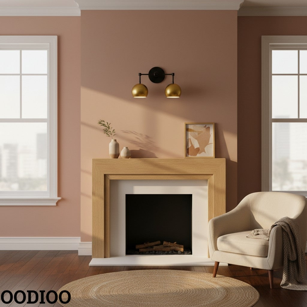 Raw Brass Wall Light - Double Ball Gold Metal Vanity Wall Sconce