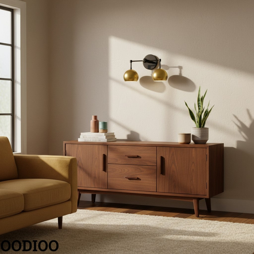 Raw Brass Wall Light - Double Ball Gold Metal Vanity Wall Sconce