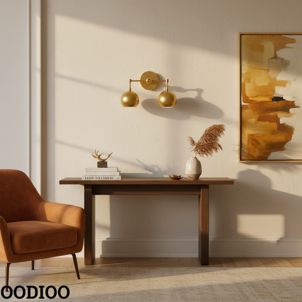 Raw Brass Wall Light - Double Ball Gold Metal Vanity Wall Sconce