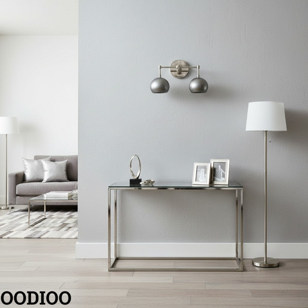 Steel Wall Sconce - Double Head Metal Silver Vanity Bathroom Wall Lamp