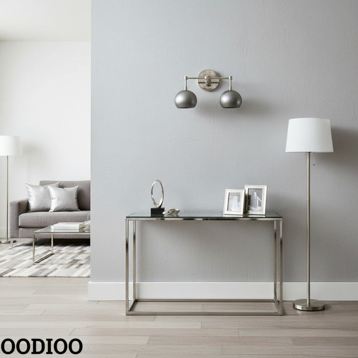 Steel Wall Sconce - Double Head Metal Silver Vanity Bathroom Wall Lamp