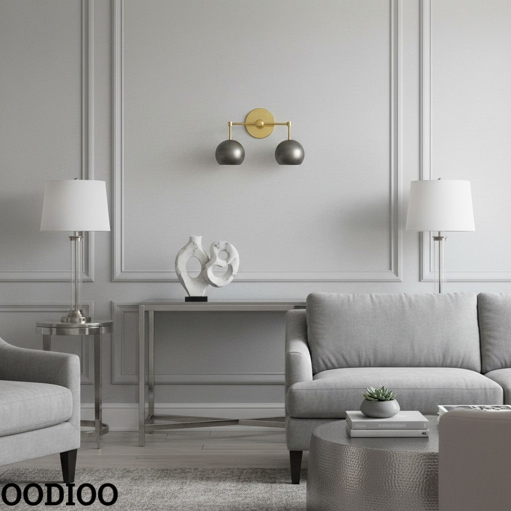 Steel Wall Sconce - Double Head Metal Silver Vanity Bathroom Wall Lamp