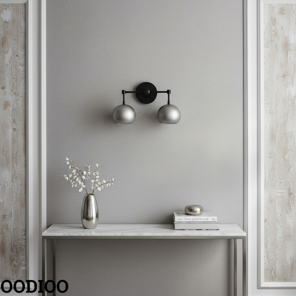 Steel Wall Sconce - Double Head Metal Silver Vanity Bathroom Wall Lamp