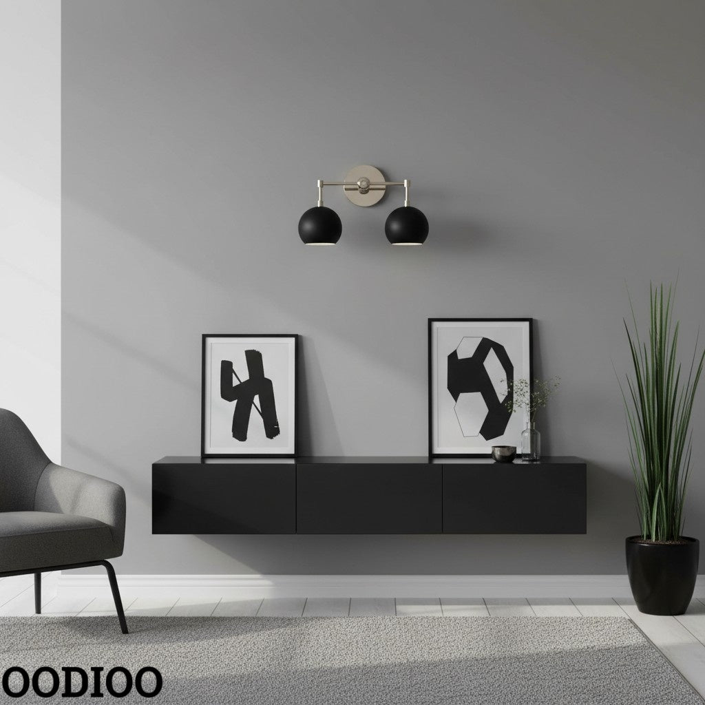 Black Shades Sconce - Double Head Matte Vanity Wall Light For Bedroom
