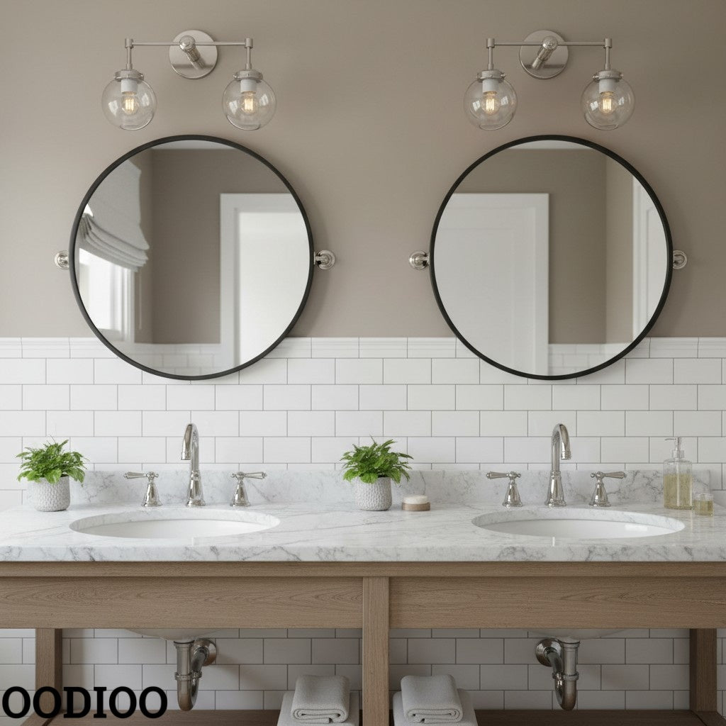 Two-Light Sconce - Double Head Glass Bathroom Wall Light