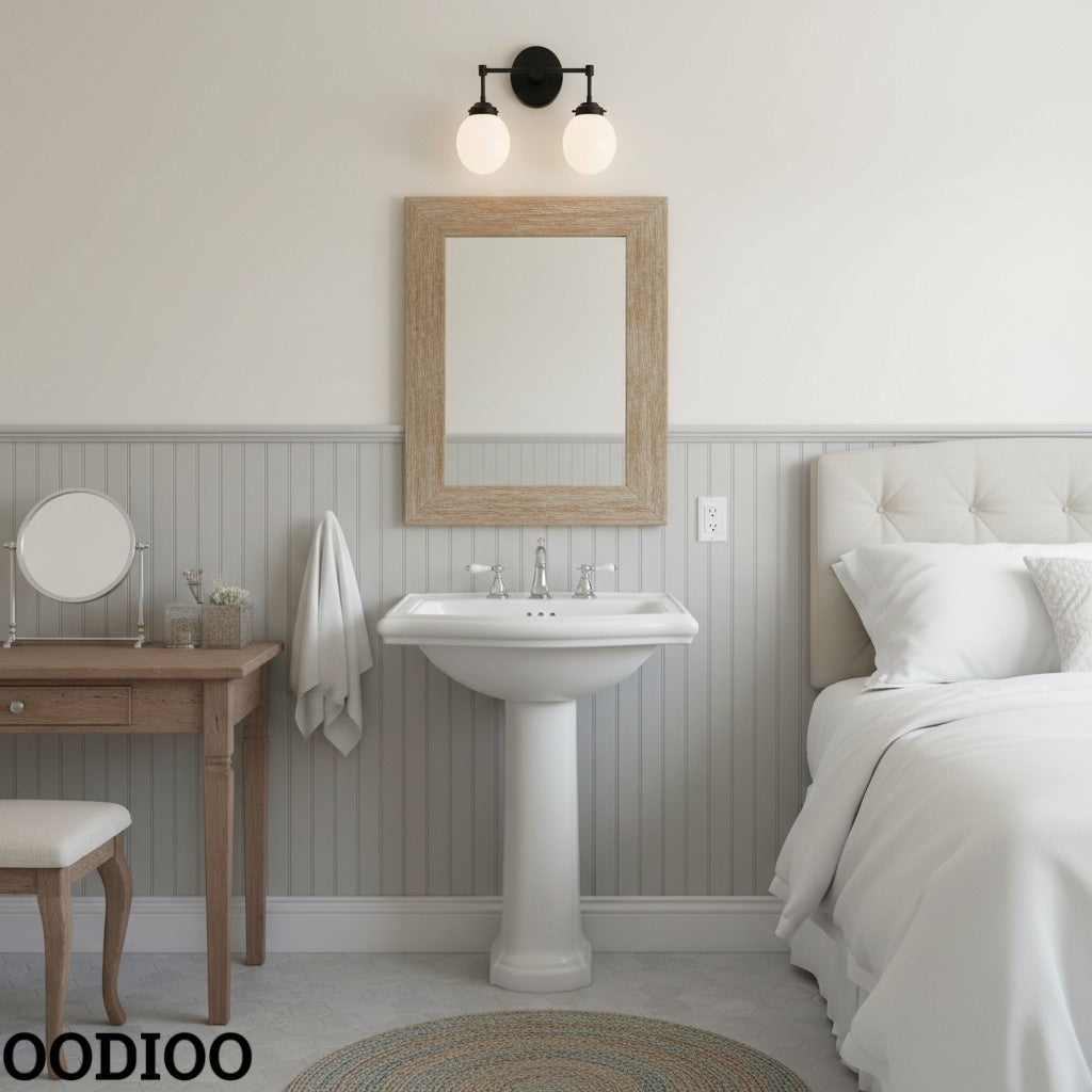Two-Light Sconce - Double Head Glass Bathroom Wall Light