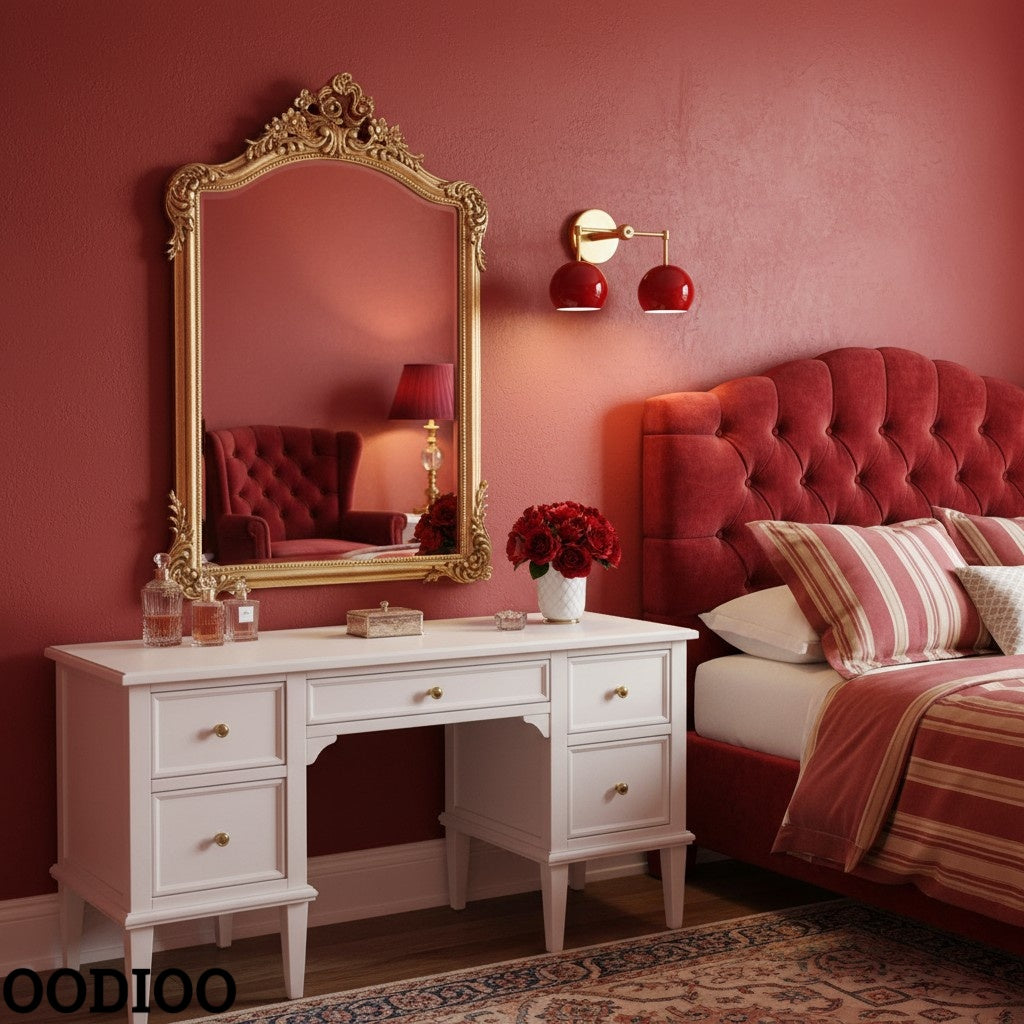 Red Wall Sconce - Double Ball Shades Bathroom Wall Light