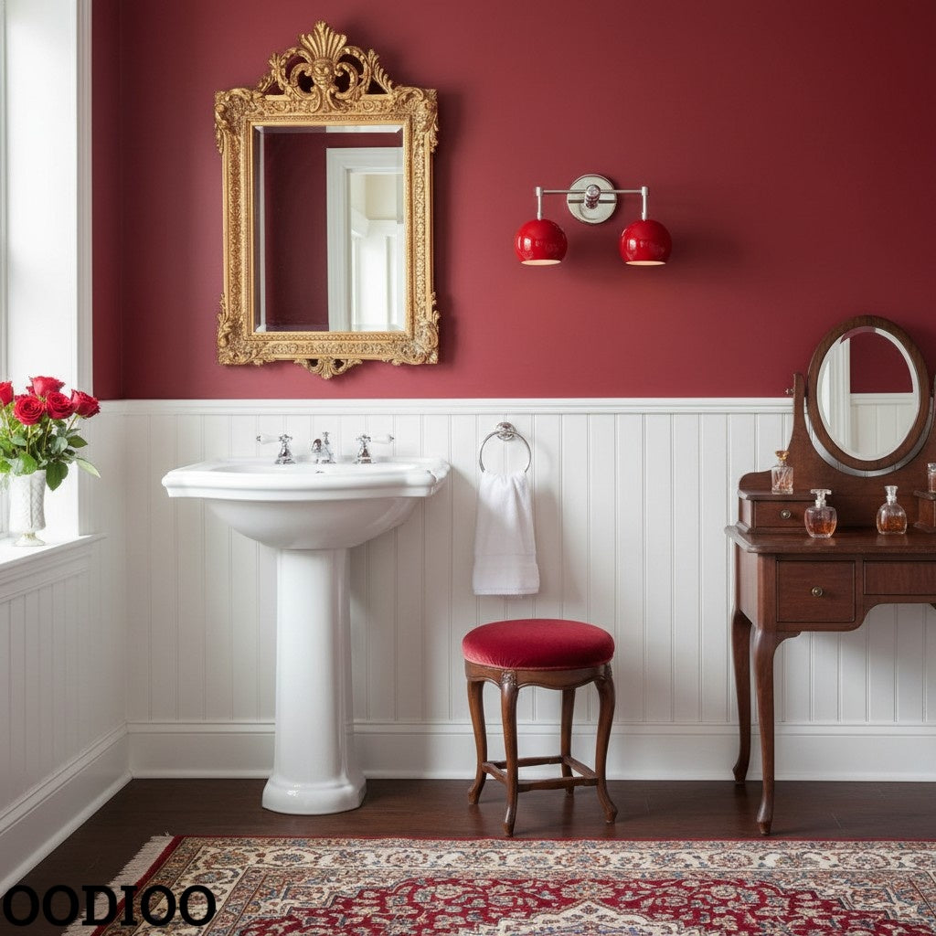 Red Wall Sconce - Double Ball Shades Bathroom Wall Light